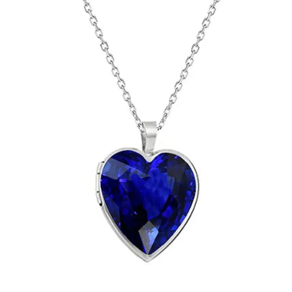 Solitaire Heart Ceylon Sapphire Locket Pendant With Chain 3 Carats GB Necklaces Solitaire Heart Ceylon Sapphire Locket Pendant With Chain 3 Carats GB Necklaces