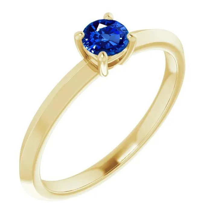 Solitaire Ring Blue Sapphire 125 Carats Yellow Gold 14K Jewelry GB Rings