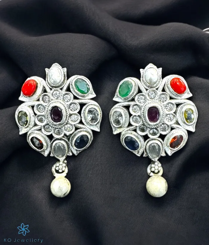 The Abhijita Silver Navratna Earstuds Oxidised Silversmith Earrings