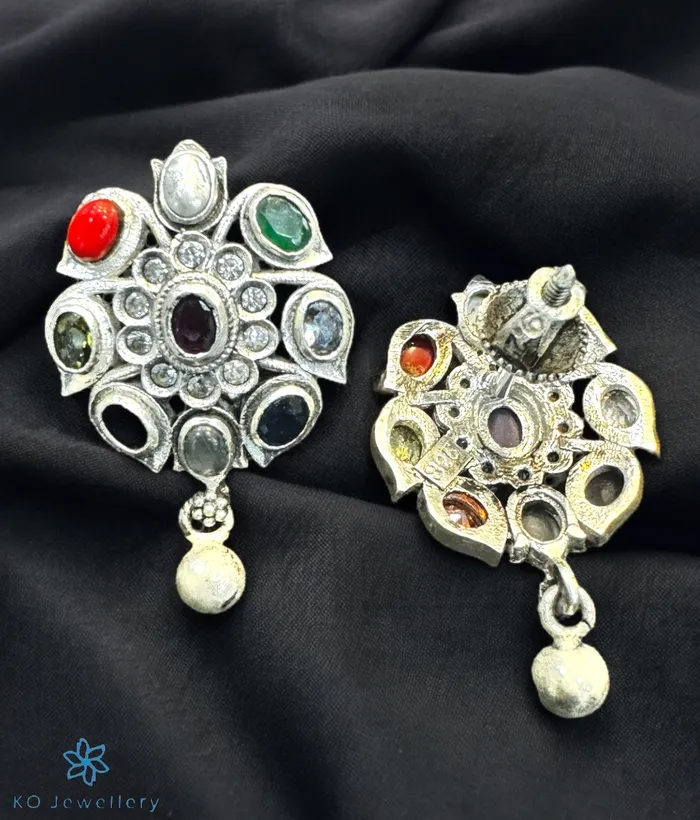 The Abhijita Silver Navratna Earstuds Oxidised Silversmith Earrings