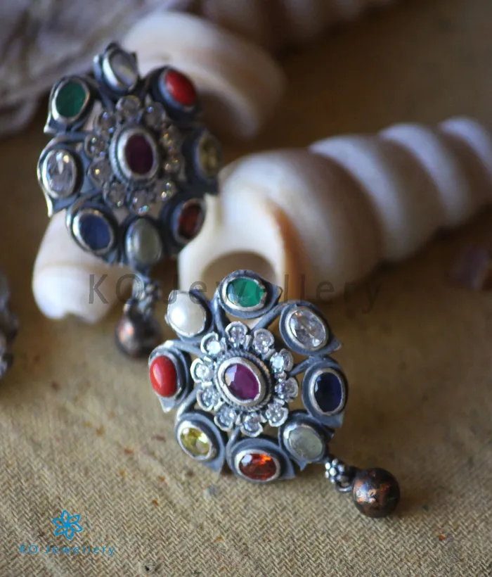 The Abhijita Silver Navratna Necklace Oxidised Silversmith Necklaces
