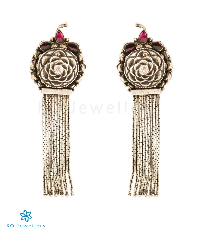 The Akshar Silver Earrings Temple Earrings