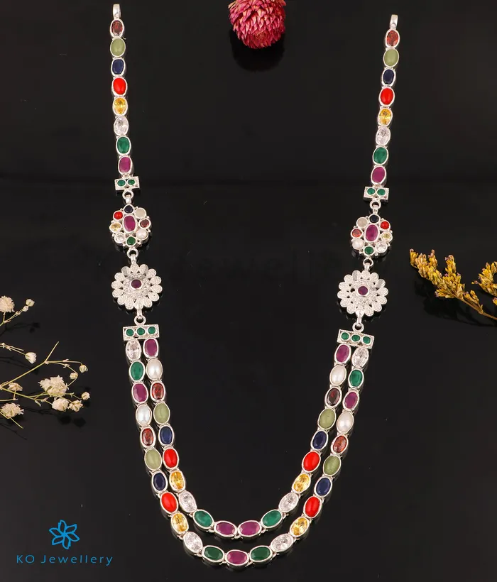 The Emaya Silver Navaratna Necklace2 LayersOxidised Silversmith Necklaces