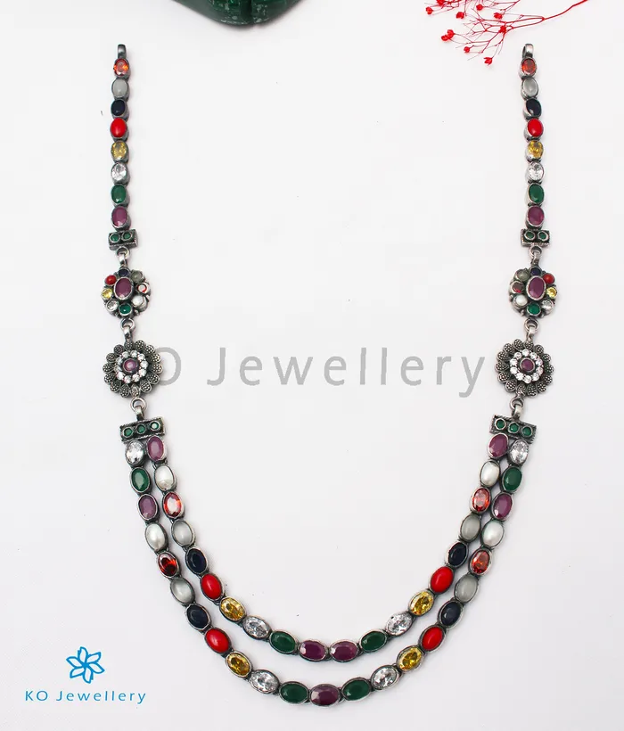 The Emaya Silver Navaratna Necklace2 LayersOxidised Silversmith Necklaces