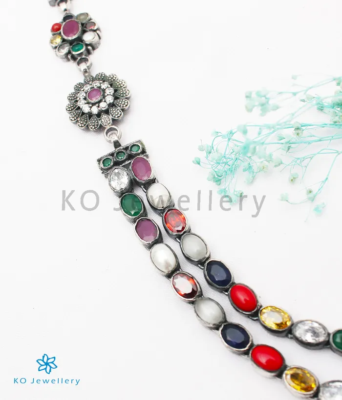 The Emaya Silver Navaratna Necklace2 LayersOxidised Silversmith Necklaces