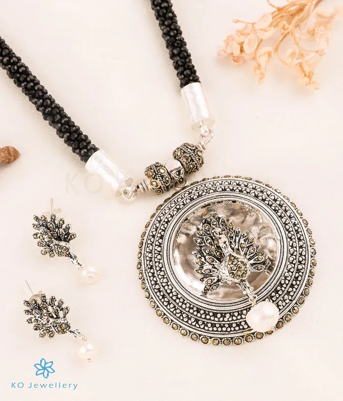 The Maruka Silver Marcasite Peacock Necklace JP Nagar Necklaces