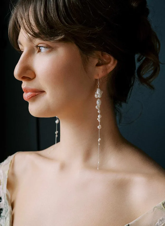 twigs honey Clustered freshwater pearl tendril earrings Style 2544 Earrings