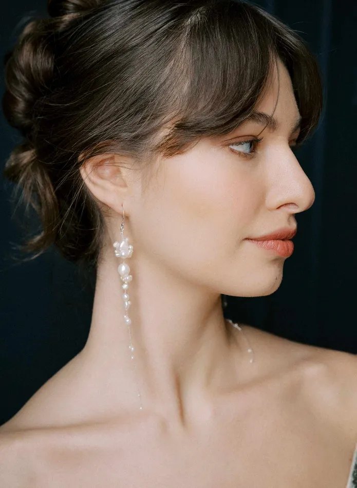 twigs honey Clustered freshwater pearl tendril earrings Style 2544 Earrings