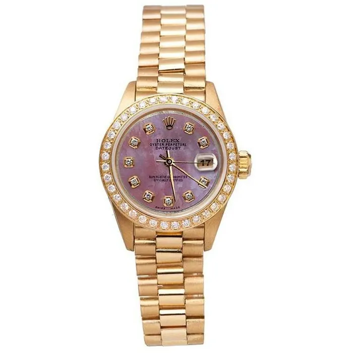 Watches GB Rolex President Style Mother Of Pearl Diamond Dial Watch Gold Bezel