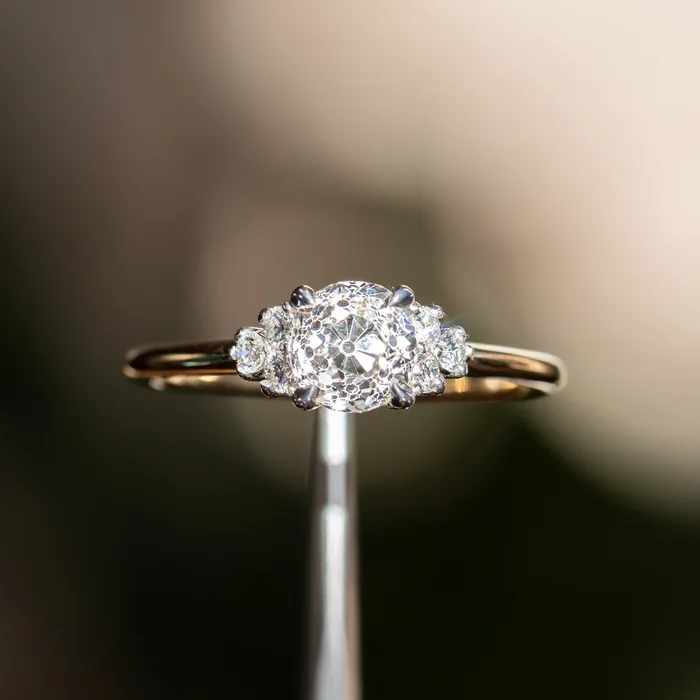 095ct Antique Old Euro cut Diamond and White Diamond Cluster ring in 14k Yellow Gold Anueva Jewelry Rings