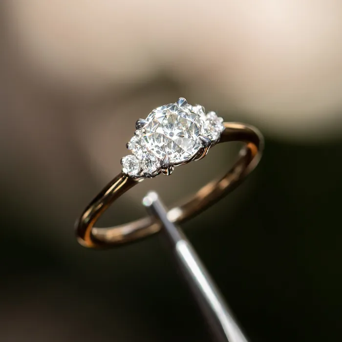 095ct Antique Old Euro cut Diamond and White Diamond Cluster ring in 14k Yellow Gold Anueva Jewelry Rings
