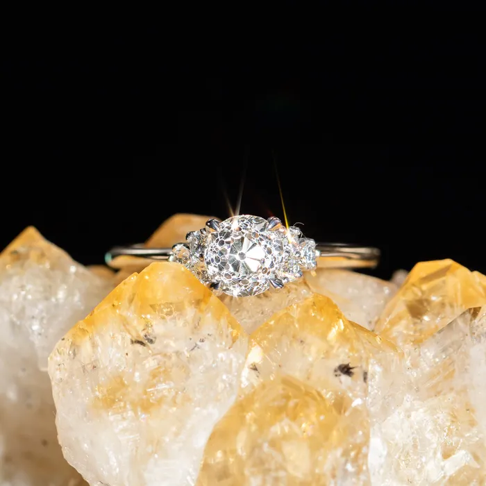 095ct Antique Old Euro cut Diamond and White Diamond Cluster ring in 14k Yellow Gold Anueva Jewelry Rings