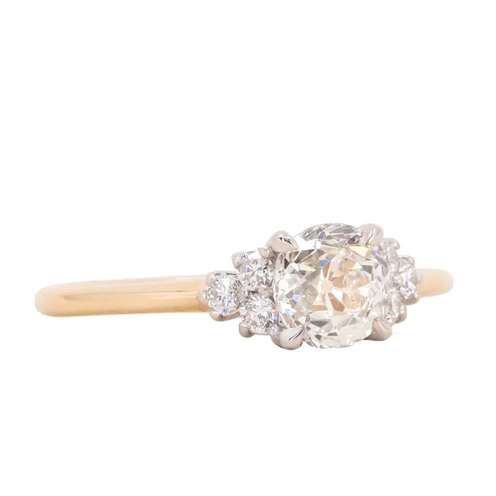 095ct Antique Old Euro cut Diamond and White Diamond Cluster ring in 14k Yellow Gold Anueva Jewelry Rings