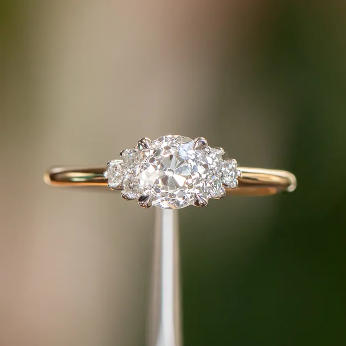 095ct Antique Old Euro cut Diamond and White Diamond Cluster ring in 14k Yellow Gold Anueva Jewelry Rings
