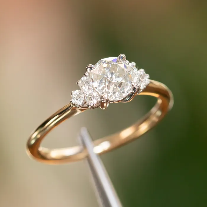 095ct Antique Old Euro cut Diamond and White Diamond Cluster ring in 14k Yellow Gold Anueva Jewelry Rings