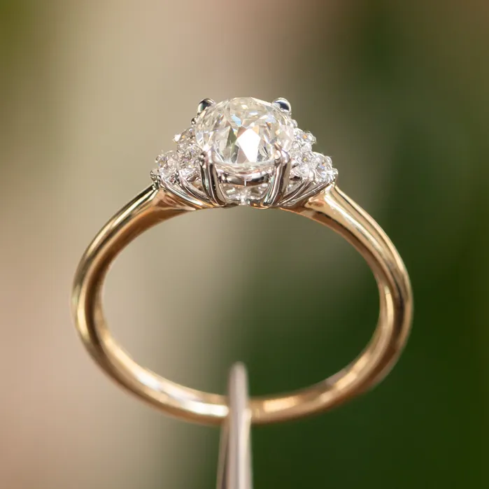 095ct Antique Old Euro cut Diamond and White Diamond Cluster ring in 14k Yellow Gold Anueva Jewelry Rings