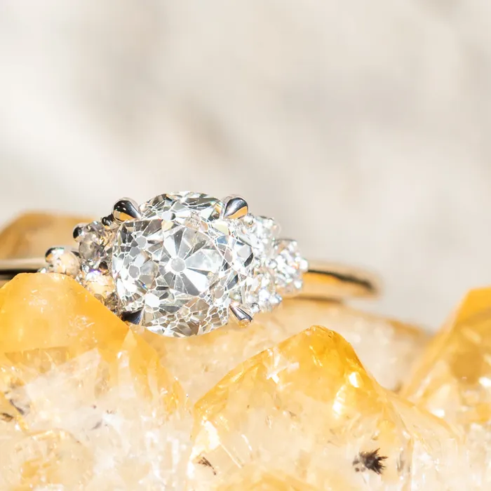 095ct Antique Old Euro cut Diamond and White Diamond Cluster ring in 14k Yellow Gold Anueva Jewelry Rings