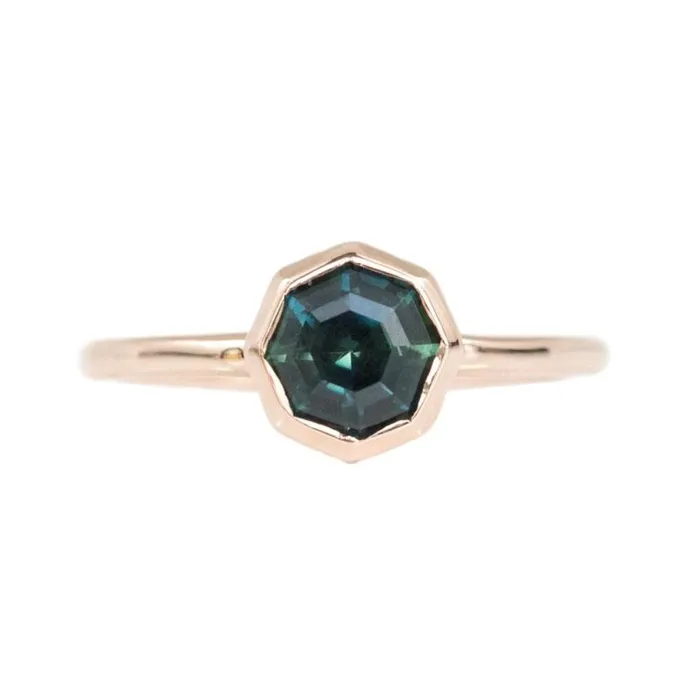 141ct Bezel Set Octagon Unheated Sapphire Ring in 14k Rose Gold Anueva Jewelry Rings 141ct Bezel Set Octagon Unheated Sapphire Ring in 14k Rose Gold Anueva Jewelry Rings