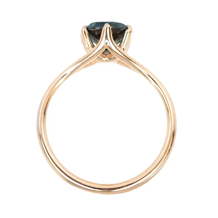 14ct Teal Nigerian Sapphire Low Profile Six Prong Split Shank Solitaire in 18k Rose Gold Anueva Jewelry PreStyled Sets
