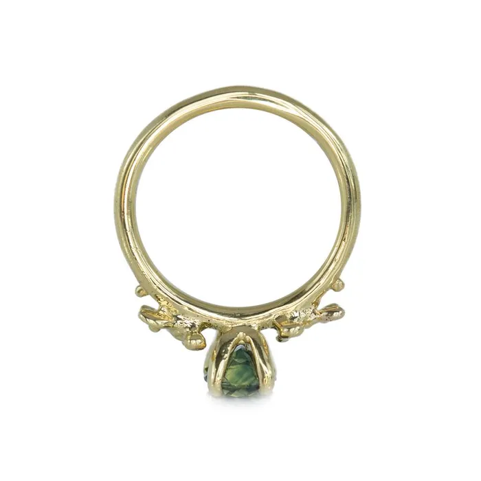 175ct Oval Green Blue Sapphire Prong Set Mermaid Solitaire Ring in 18k Yellow Gold Anueva Jewelry Rings