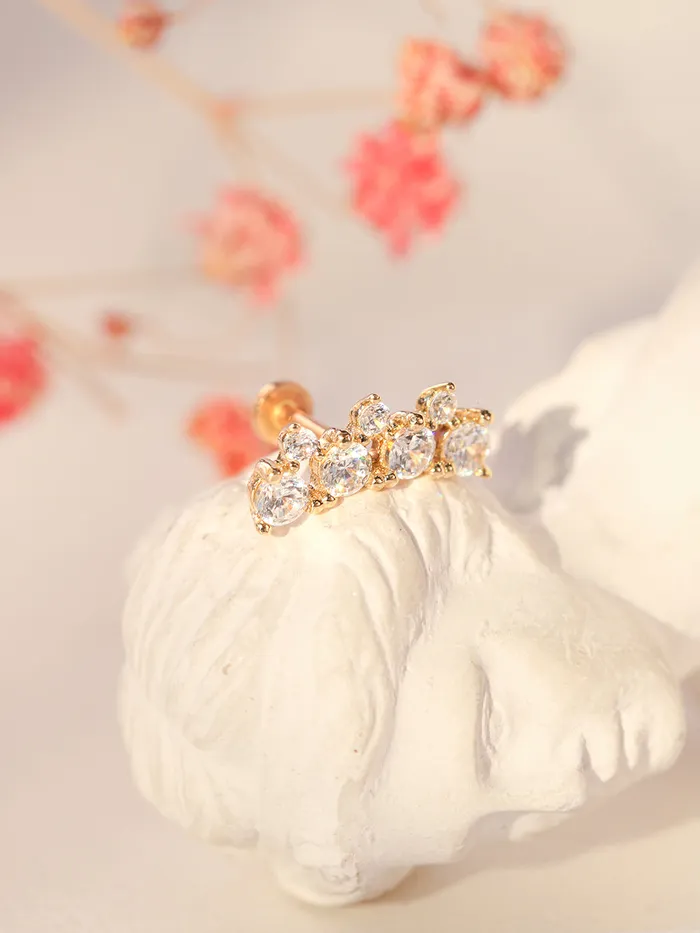 14K Gold Bling Crown Internally Threaded Labret Piercing 18G16G MinimalBijoux PreStyled Sets