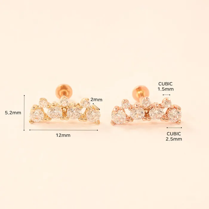 14K Gold Bling Crown Internally Threaded Labret Piercing 18G16G MinimalBijoux PreStyled Sets