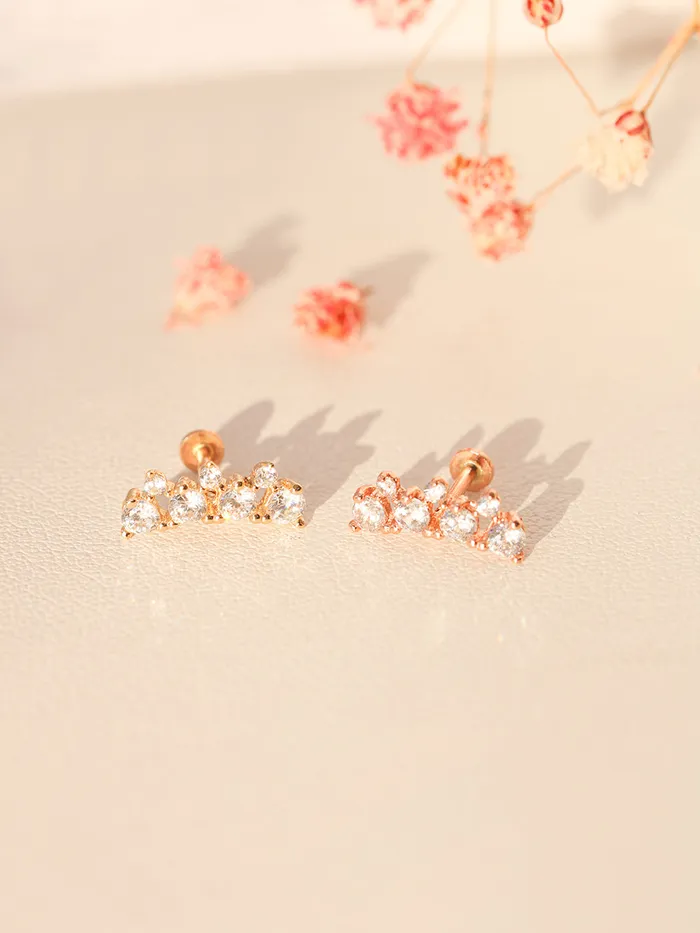 14K Gold Bling Crown Internally Threaded Labret Piercing 18G16G MinimalBijoux PreStyled Sets