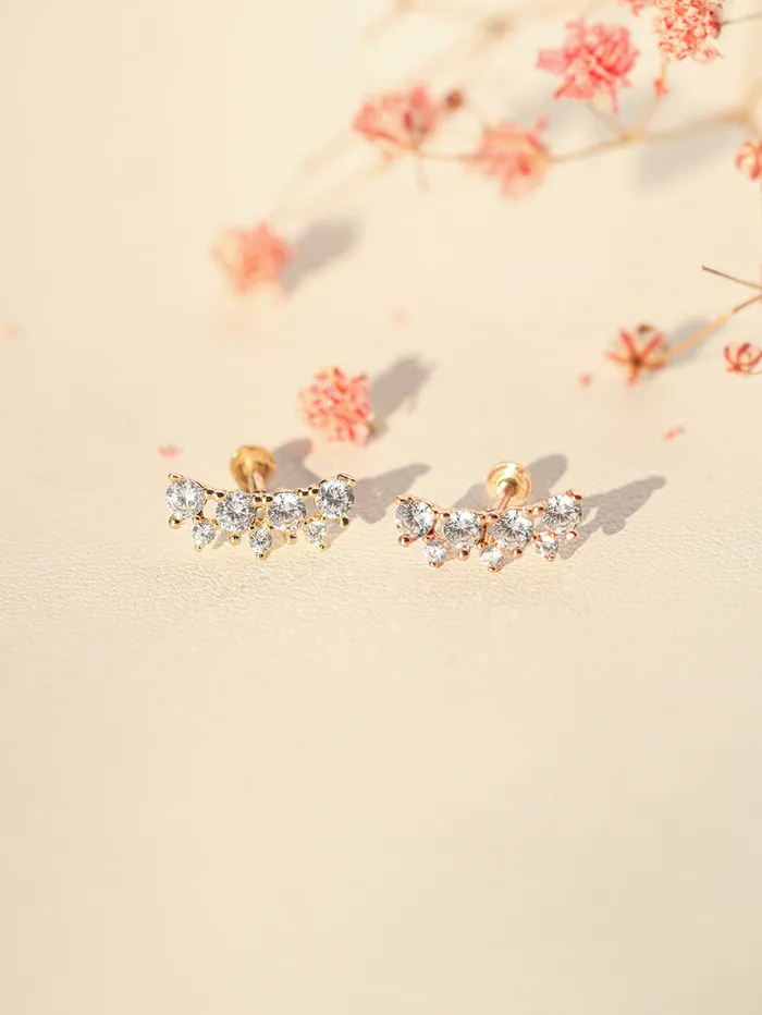 14K Gold Bling Crown Internally Threaded Labret Piercing 18G16G MinimalBijoux PreStyled Sets