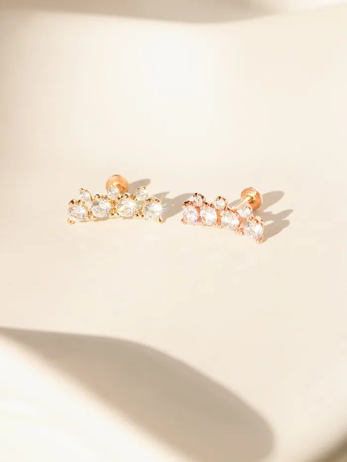 14K Gold Bling Crown Internally Threaded Labret Piercing 18G16G MinimalBijoux PreStyled Sets