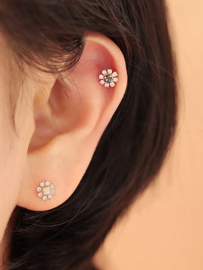 14K gold Daisy Rough Diamond cartilage earring 20g MinimalBijoux Earrings