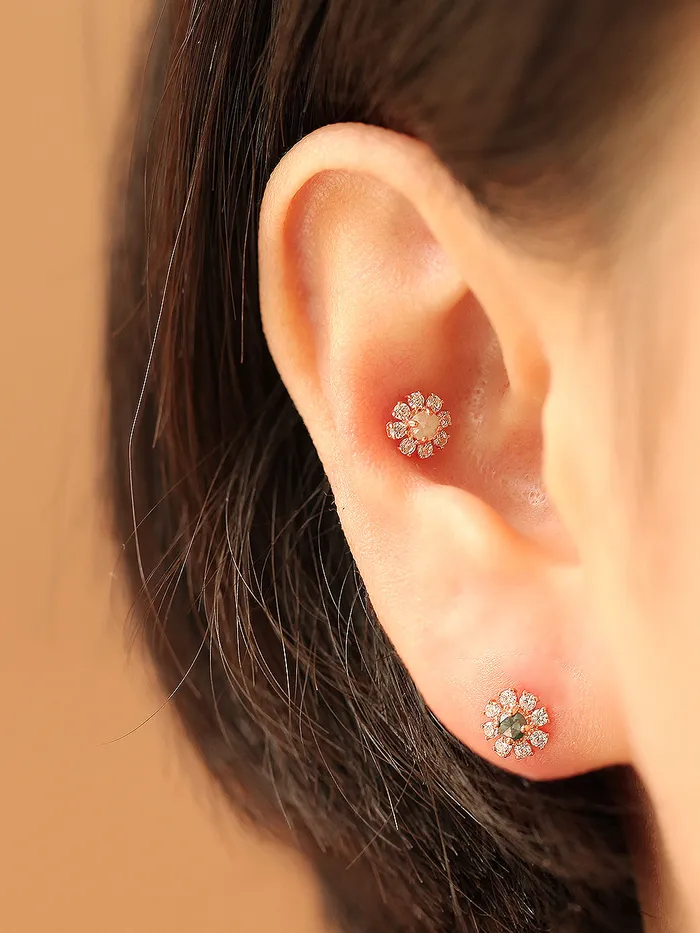 14K gold Daisy Rough Diamond cartilage earring 20g MinimalBijoux Earrings