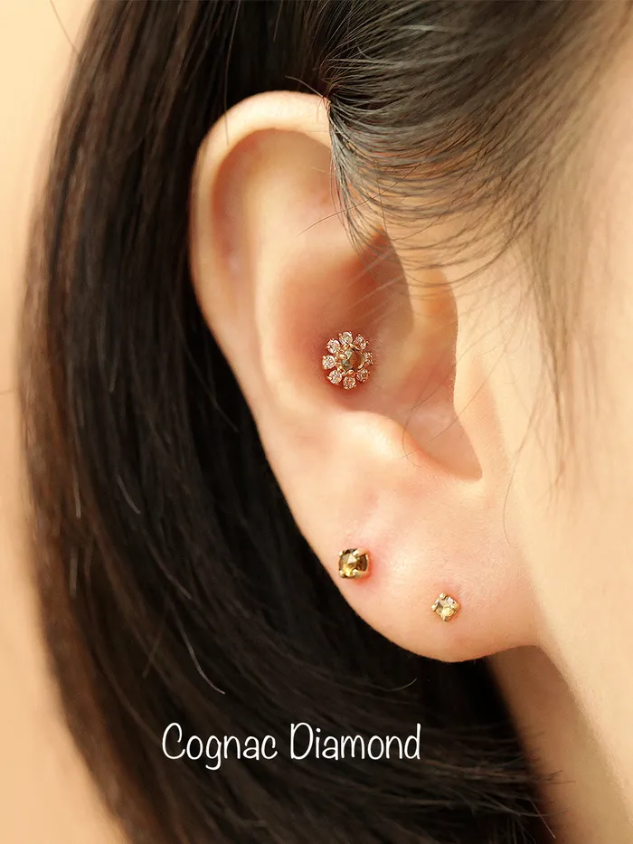 14K gold Daisy Rough Diamond cartilage earring 20g MinimalBijoux Earrings
