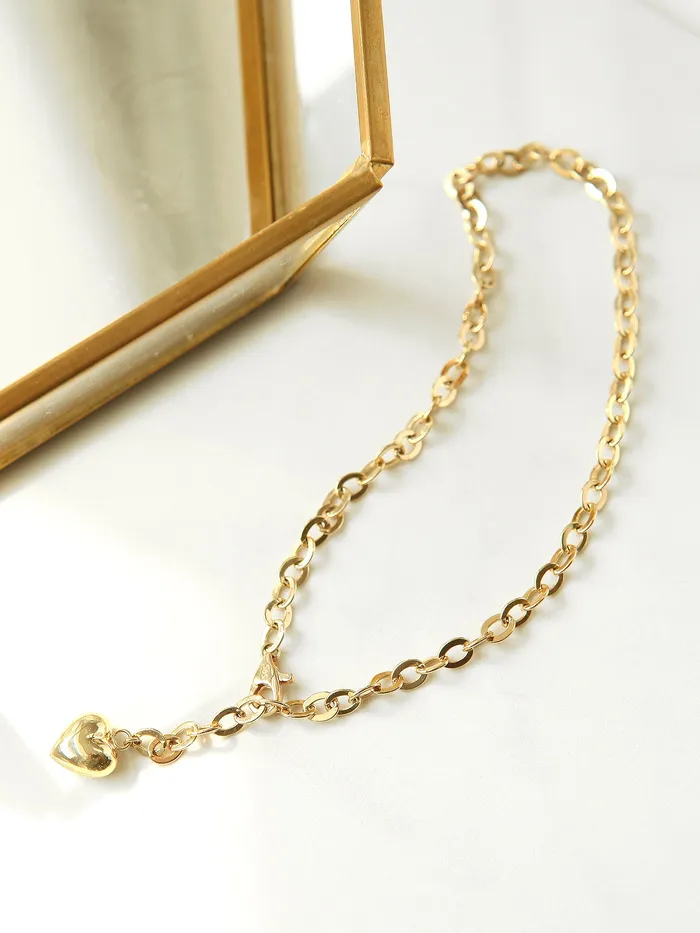 14K Gold Love Hollow Chain Anklet MinimalBijoux Necklaces