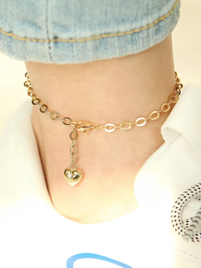 14K Gold Love Hollow Chain Anklet MinimalBijoux Necklaces