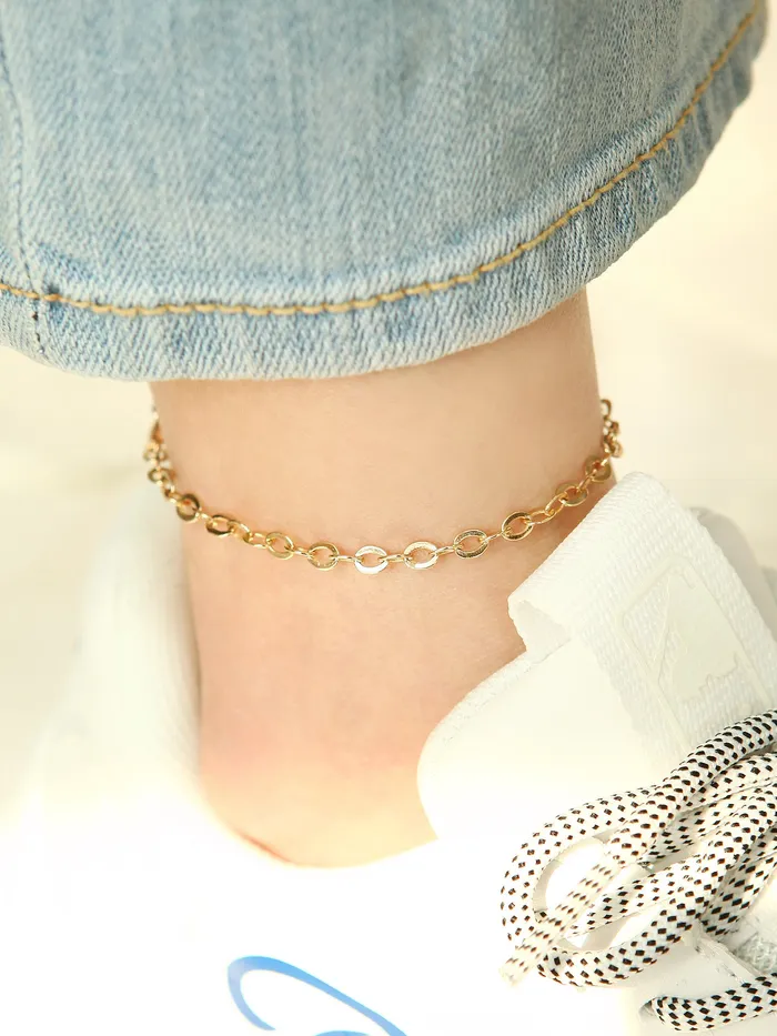 14K Gold Love Hollow Chain Anklet MinimalBijoux Necklaces