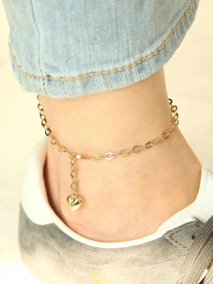 14K Gold Love Hollow Chain Anklet MinimalBijoux Necklaces