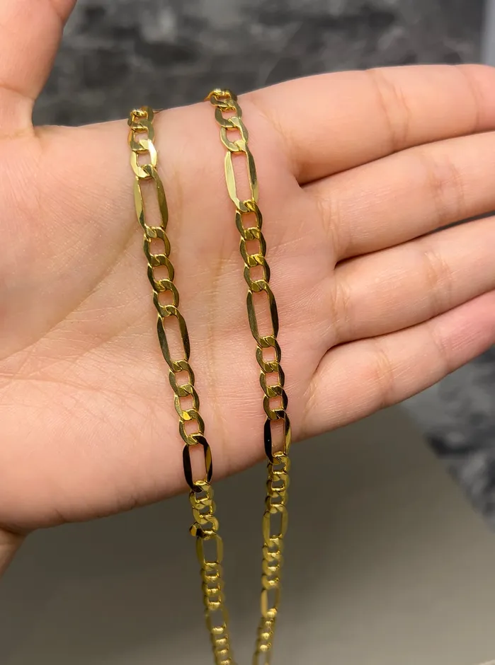 14k Gold Solid Figaro Chain 5mm AB and J jewelry PreStyled Sets