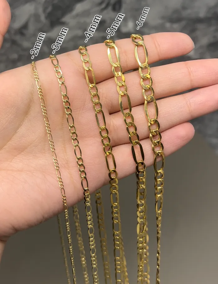 14k Gold Solid Figaro Chain 5mm AB and J jewelry PreStyled Sets
