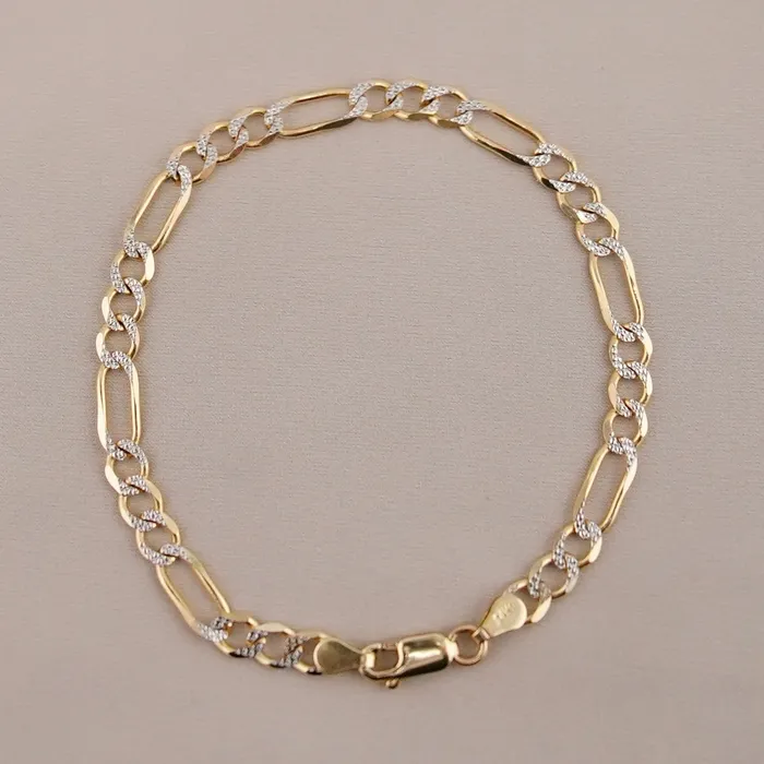 14K Gold Solid White Pave Curb Bracelet 5mm 8in AB and J Bracelets