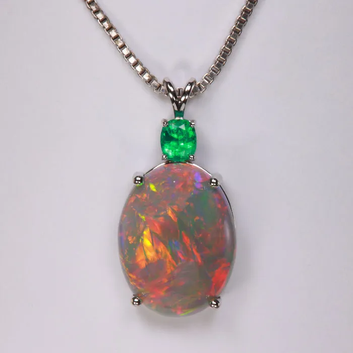 14K White Gold SemiBlack Opal and Emerald Pendant 1675 Carats Moriartys Gem Art Necklaces 14K White Gold SemiBlack Opal and Emerald Pendant 1675 Carats Moriartys Gem Art Necklaces