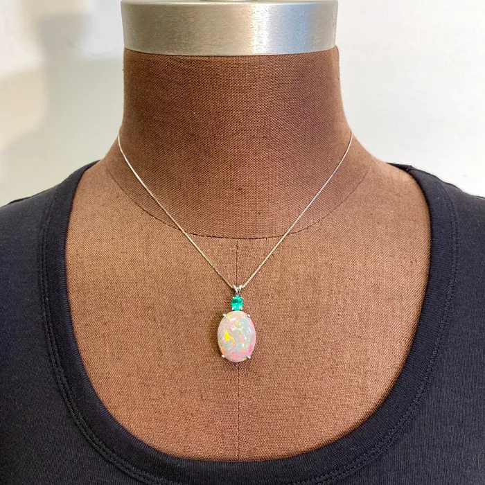 14K White Gold SemiBlack Opal and Emerald Pendant 1675 Carats Moriartys Gem Art Necklaces