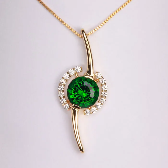 14K Yellow Gold Chrome Tourmaline Pendant with Diamonds 299 Carats Moriartys Gem Art Necklaces 14K Yellow Gold Chrome Tourmaline Pendant with Diamonds 299 Carats Moriartys Gem Art Necklaces