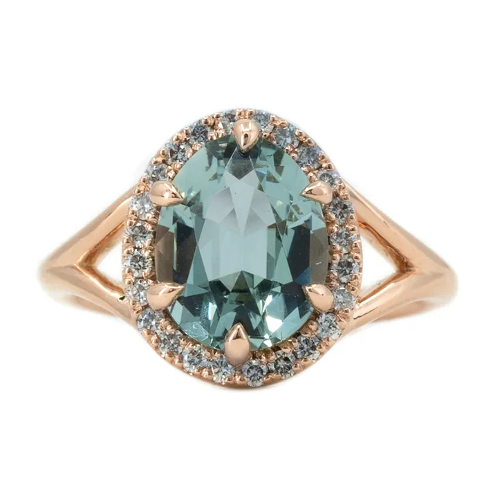 245ct Poval Blue Aquamarine Diamond Halo Low Profile Split Shank Ring In 14k Rose Gold Anueva Jewelry Rings 245ct Poval Blue Aquamarine Diamond Halo Low Profile Split Shank Ring In 14k Rose Gold Anueva Jewelry Rings
