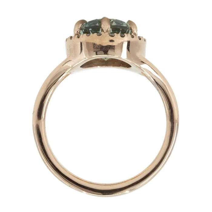 245ct Poval Blue Aquamarine Diamond Halo Low Profile Split Shank Ring In 14k Rose Gold Anueva Jewelry Rings