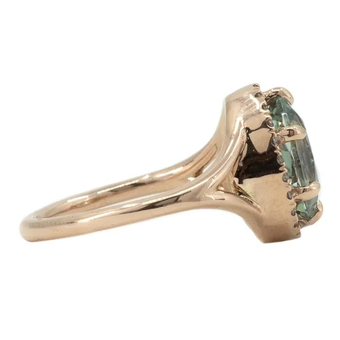 245ct Poval Blue Aquamarine Diamond Halo Low Profile Split Shank Ring In 14k Rose Gold Anueva Jewelry Rings