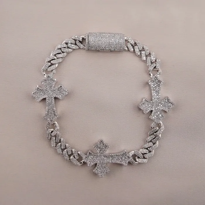 AB and J Bracelets 10k Gold Diamond Cross Bracelet 8in C727