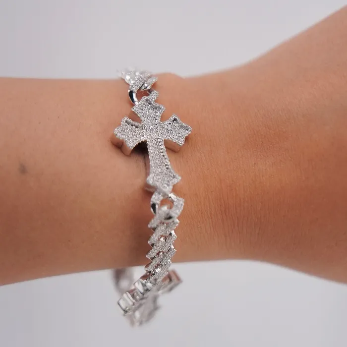 AB and J Bracelets 10k Gold Diamond Cross Bracelet 8in C727