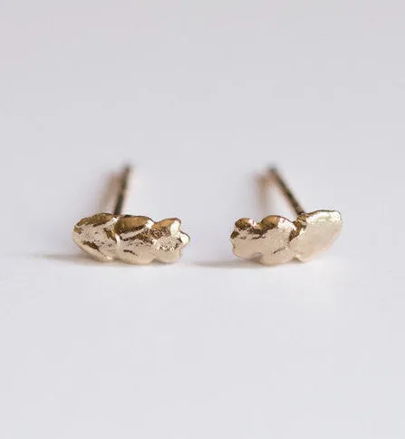 Anueva Jewelry Earrings Mini Gold Leaf Stud Earrings Real Leaf Castings in Solid Gold