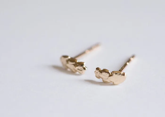 Anueva Jewelry Earrings Mini Gold Leaf Stud Earrings Real Leaf Castings in Solid Gold
