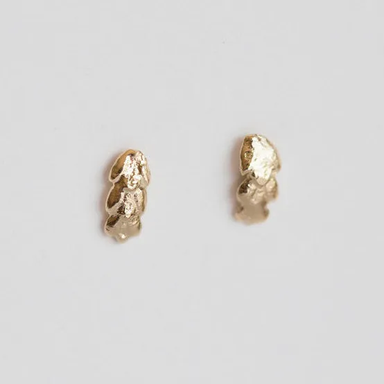 Anueva Jewelry Earrings Mini Gold Leaf Stud Earrings Real Leaf Castings in Solid Gold